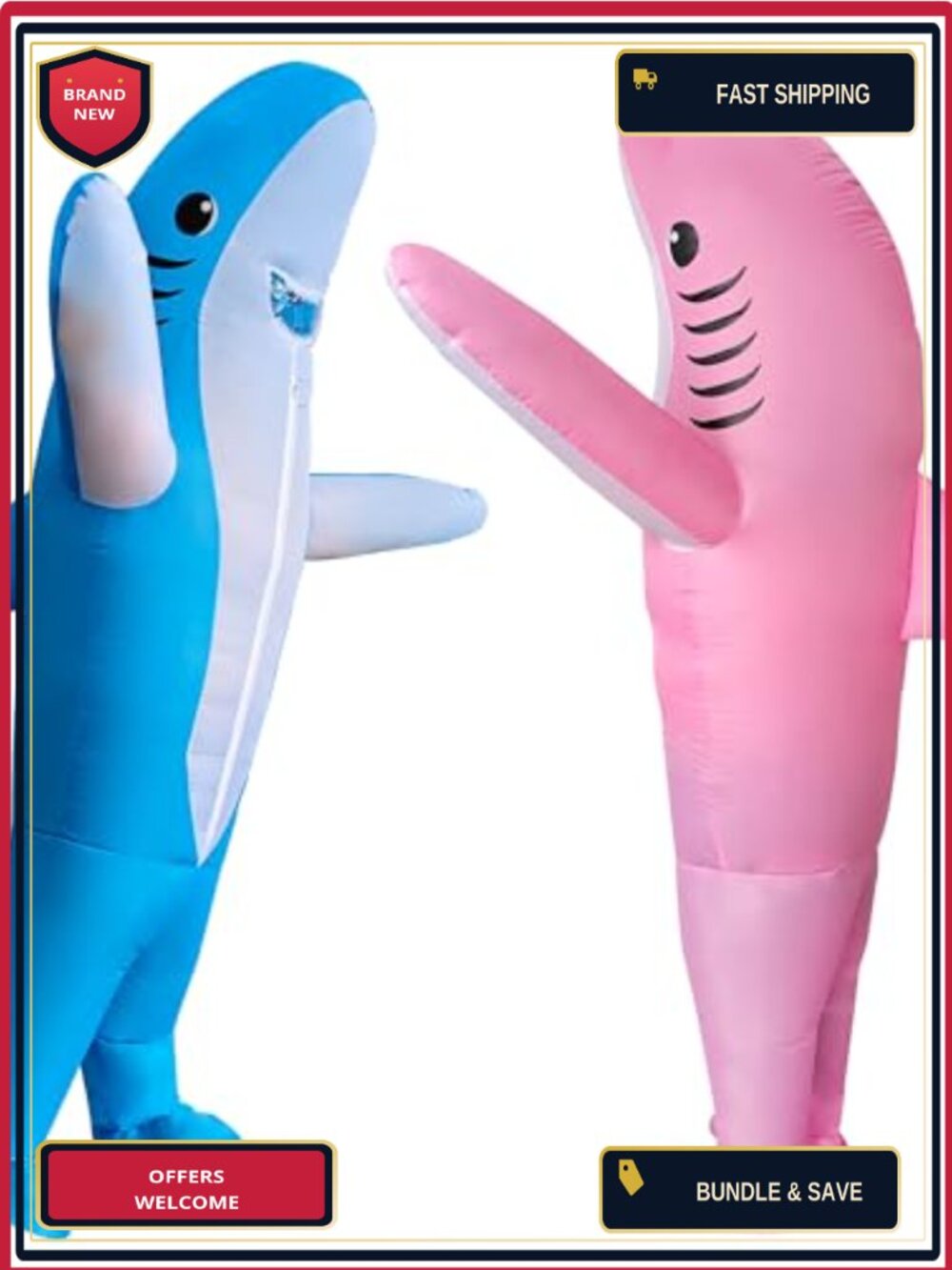 2 Pack Inflatable Shark Costume Adult Blow-Up Animal Halloween Party